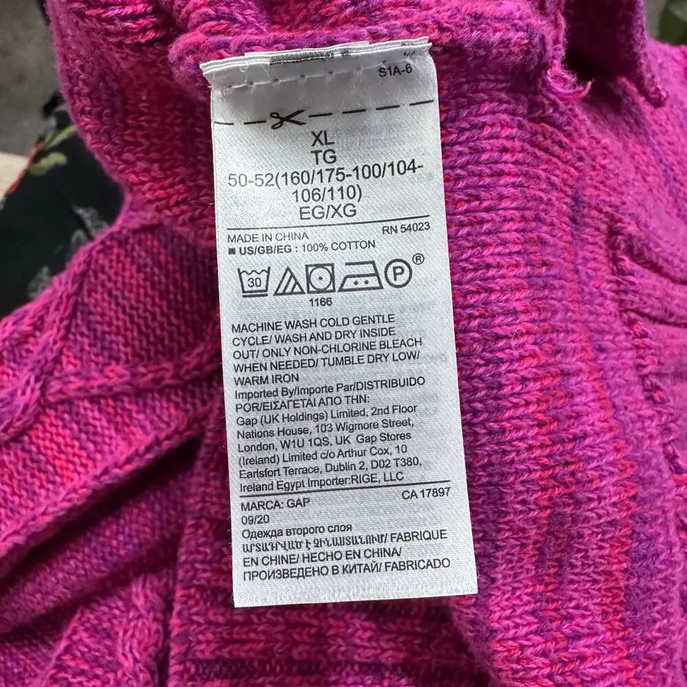 Gap Sweater Women XL Cable Knit‎ Crewneck Heavy Fisherman Pink Purple Preppy